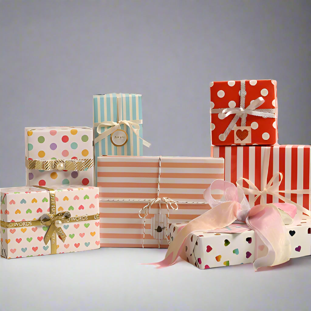 (5pcs) Glossy coated paper red polka dot striped peach heart Bright film wrapping paper