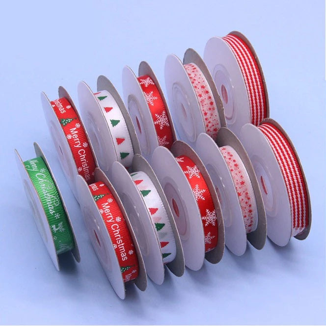5.4/25Yards DIY Jacquard Christmas Silk Ribbon 1cm Scrapbook Wrapping Xmas Decorations Supplies