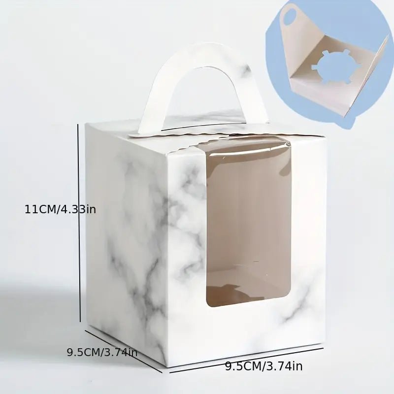 Marbled Cupcake with Handle, Muffin Box Cupcakes Box, Pastry Box (1 ,2, 4, 6 holes)