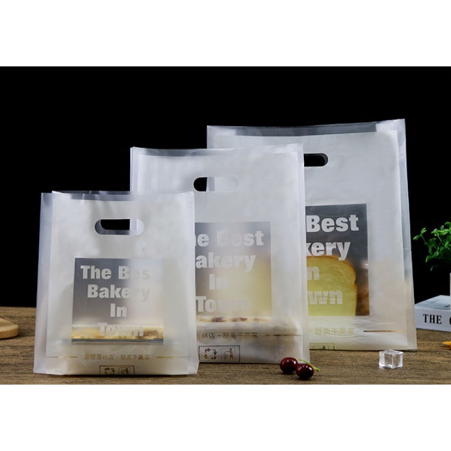 50pcs Design Plastic Bag with handle with design for cake, pastry, meal box, plastic bag