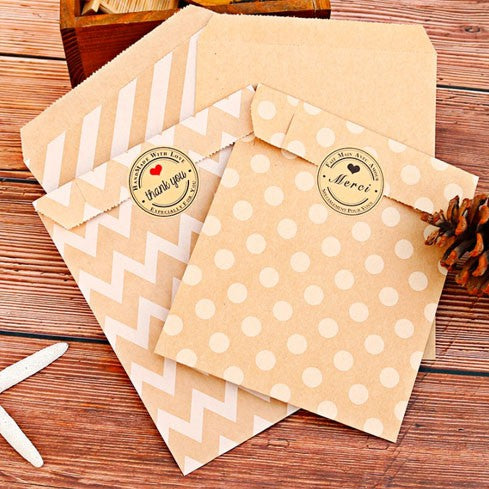 (10pcs/pack) Kraft Paper Bag Candy Biscuit Popcorn Bag Brown White Wave Dot Packing Wrapping