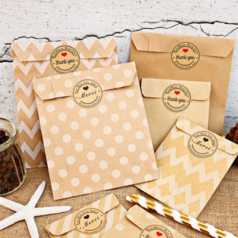 (10pcs/pack) Kraft Paper Bag Candy Biscuit Popcorn Bag Brown White Wave Dot Packing Wrapping