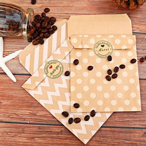 (10pcs/pack) Kraft Paper Bag Candy Biscuit Popcorn Bag Brown White Wave Dot Packing Wrapping