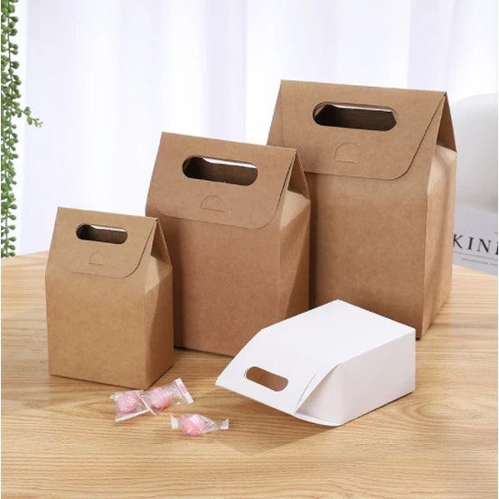 Plain Kraft paper bag with punch hole handle gift packaging takeout box