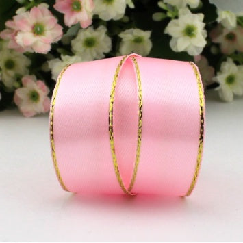 25yards|2.5cm High Quality Double Face Satin Gold Edge Satin Ribbon Gift Packaging Ribbon