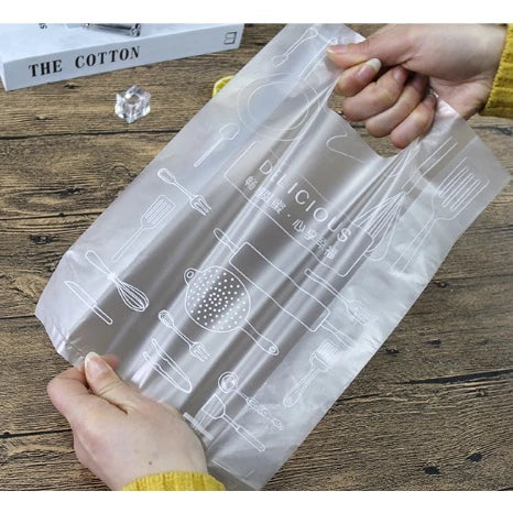50pcs Design Plastic Bag with handle with design for cake, pastry, meal box, plastic bag