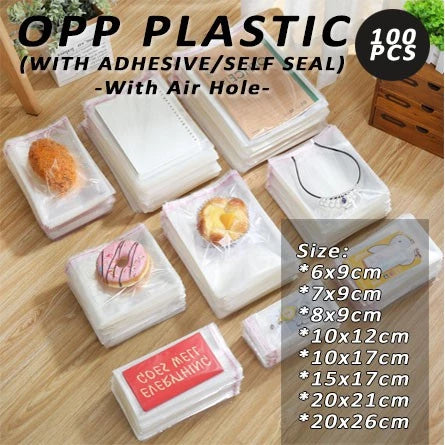 (100pcs) SMALL OPP Plastic with Adhesive Tape for Clothes with Air Hole