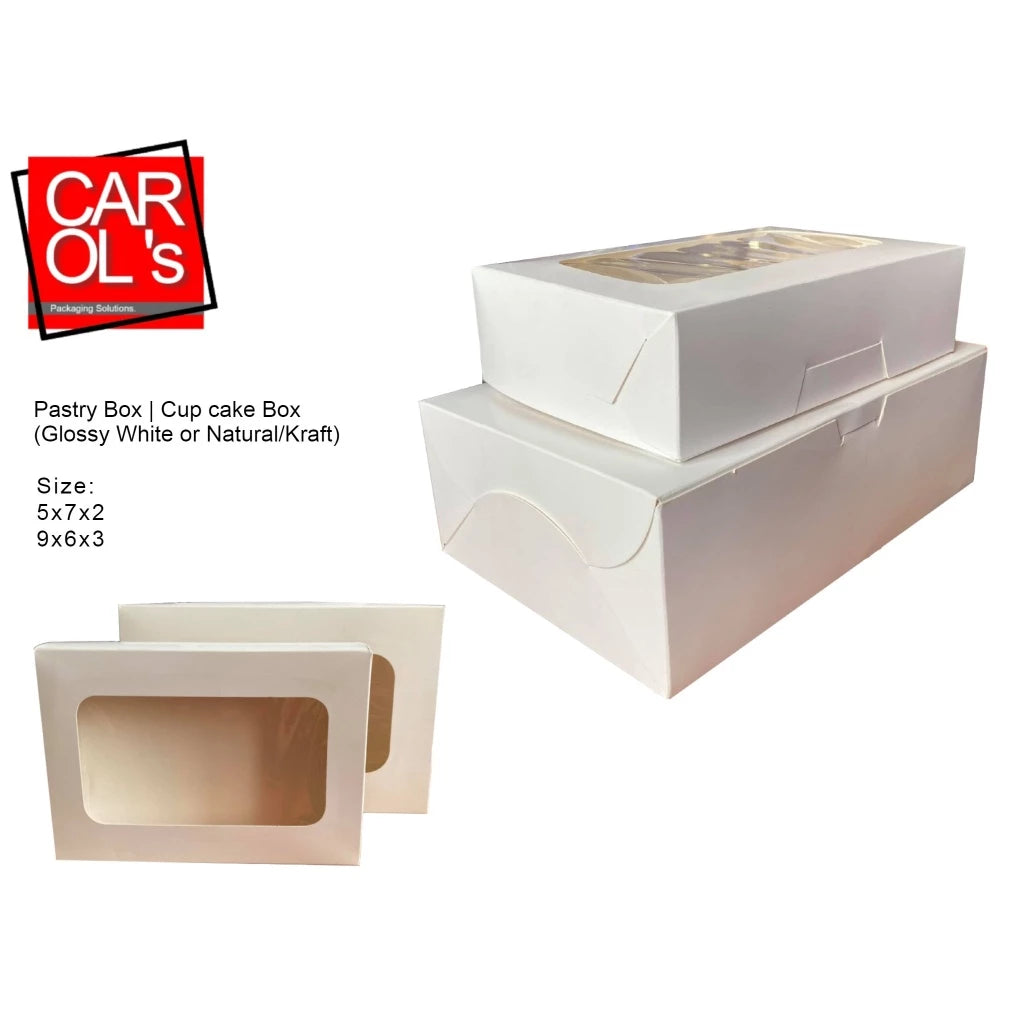 Pastry Box | Cup cake Box (Glossy White or Natural/Kraft) 2 Sizes