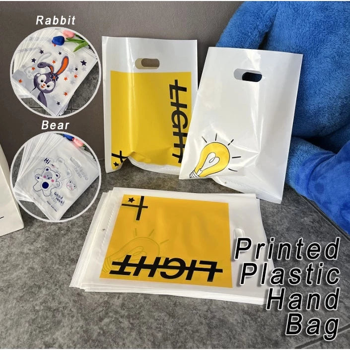 50pcs HIGH QUALITY Printed Plastic Takeout Tote Bag handle
