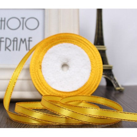 (25 Yards/roll) 6mm Gold Edge Ribbon Satin Ribbons Gift Packing Christmas Ribbons Wedding Party Deco