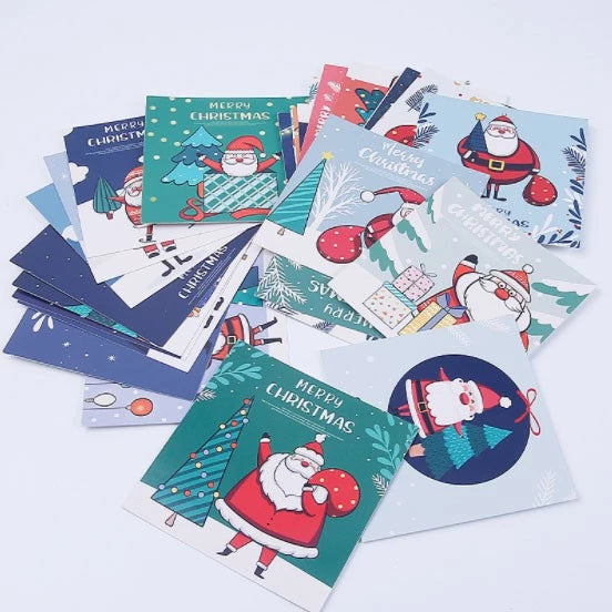 30pcs Christmas Greeting Card Spot Cartoon Blessing Message Small Postcard