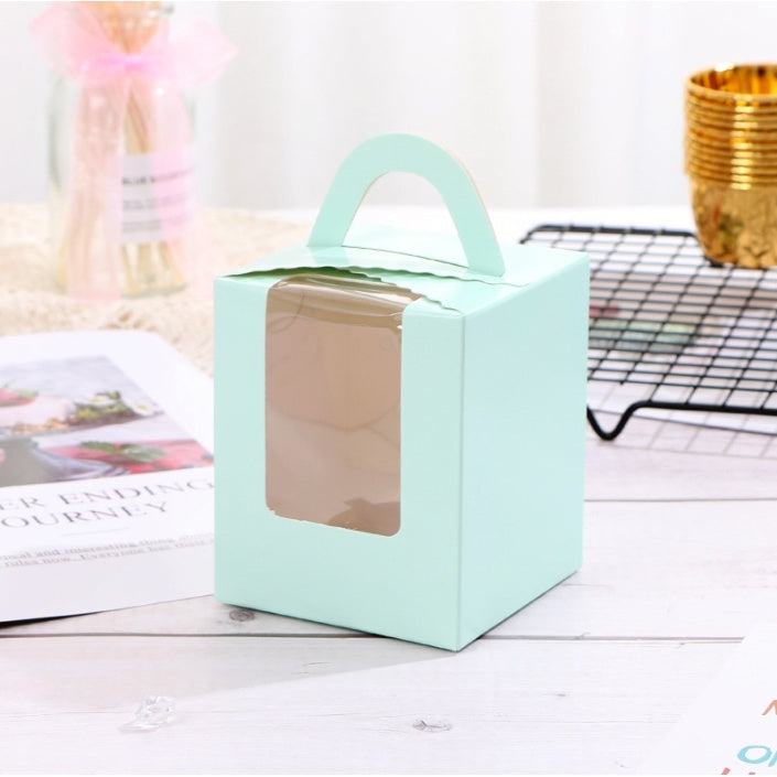 Pastry Box Single Solo Cupcake Box Cookies Boxes Individual Box with Handle 1PC