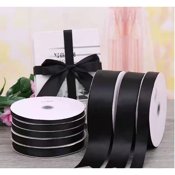 Black (0.6cm, 2cm, 2.5cm, 4cm) 5 Yards High Quality Single Face Satin Ribbon