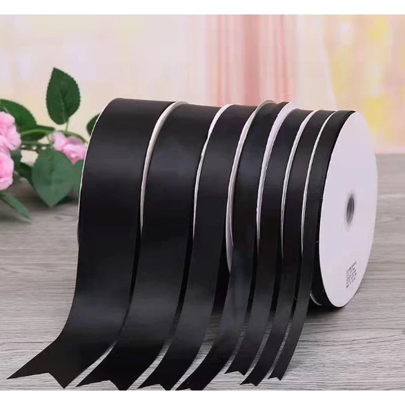 Black (0.6cm, 2cm, 2.5cm, 4cm) 5 Yards High Quality Single Face Satin Ribbon
