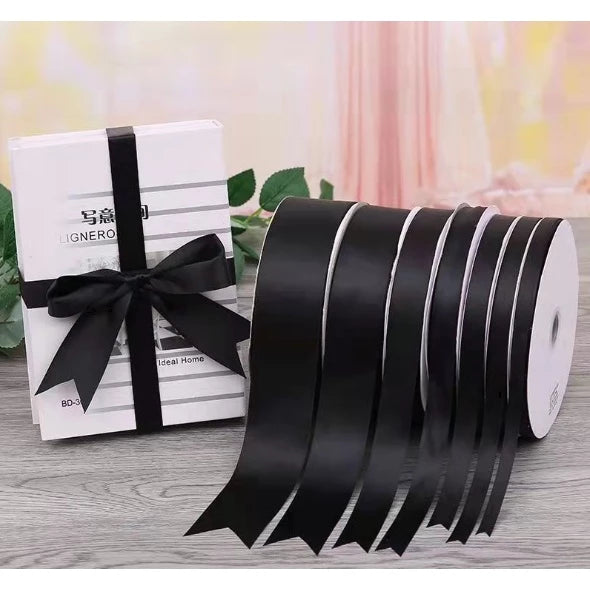 Black (0.6cm, 2cm, 2.5cm, 4cm) 5 Yards High Quality Single Face Satin Ribbon