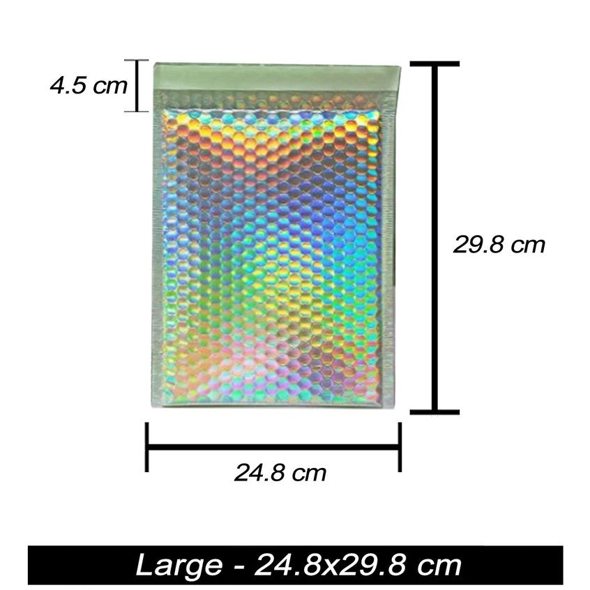HOLOGRAPHIC LASER BUBBLE MAILER WRAP PADDED ENVELOPE PLASTIC SHIPPING PACKAGING COSMETICS