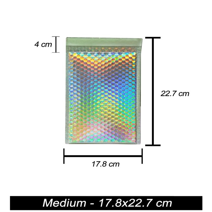 HOLOGRAPHIC LASER BUBBLE MAILER WRAP PADDED ENVELOPE PLASTIC SHIPPING PACKAGING COSMETICS
