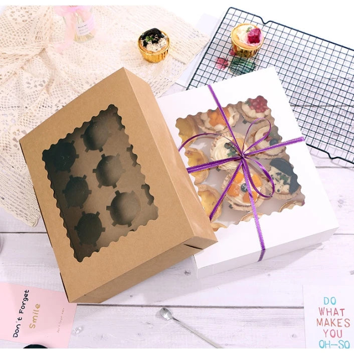 12 holes Cupcake/Muffin/Pastry WHITE/BROWN Box NO HANDLE w/ Inner holder Packaging case