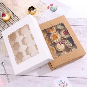 12 holes Cupcake/Muffin/Pastry WHITE/BROWN Box NO HANDLE w/ Inner holder Packaging case