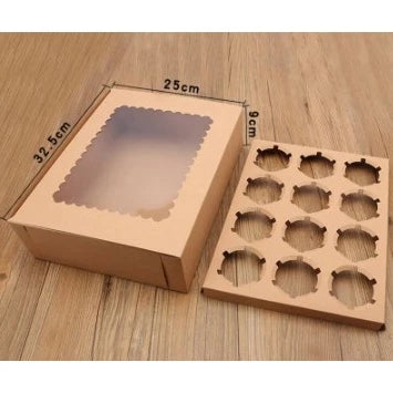 12 holes Cupcake/Muffin/Pastry WHITE/BROWN Box NO HANDLE w/ Inner holder Packaging case
