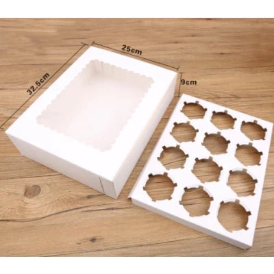 12 holes Cupcake/Muffin/Pastry WHITE/BROWN Box NO HANDLE w/ Inner holder Packaging case