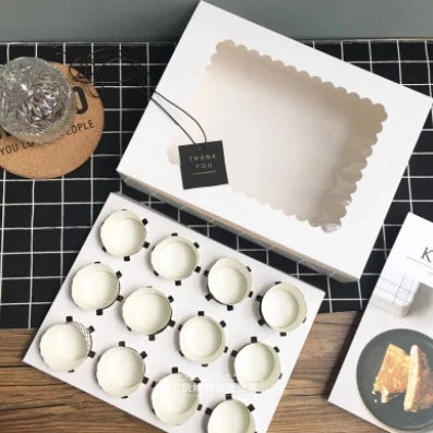 12 holes Cupcake/Muffin/Pastry WHITE/BROWN Box NO HANDLE w/ Inner holder Packaging case