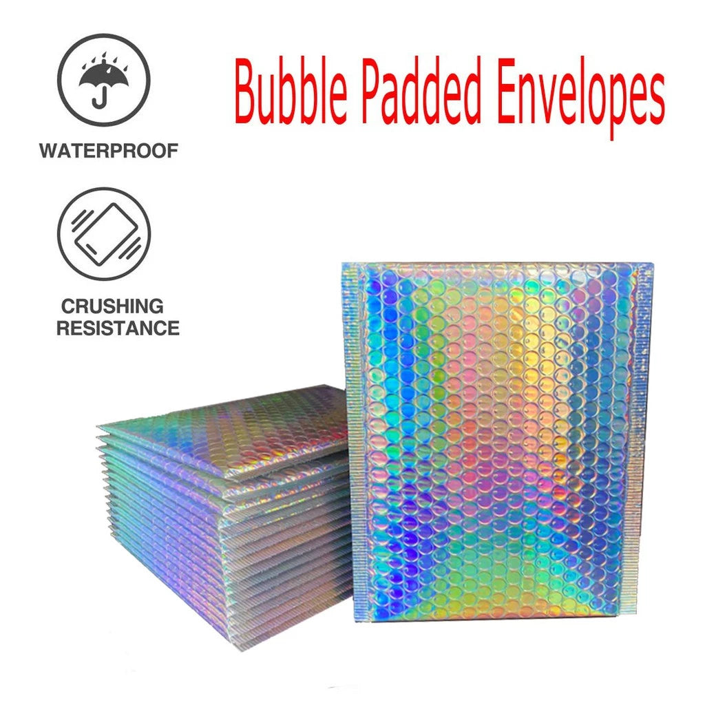 HOLOGRAPHIC LASER BUBBLE MAILER WRAP PADDED ENVELOPE PLASTIC SHIPPING PACKAGING COSMETICS
