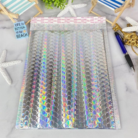 HOLOGRAPHIC LASER BUBBLE MAILER WRAP PADDED ENVELOPE PLASTIC SHIPPING PACKAGING COSMETICS