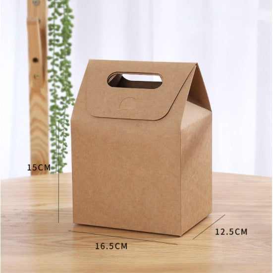 Plain Kraft paper bag with punch hole handle gift packaging takeout box