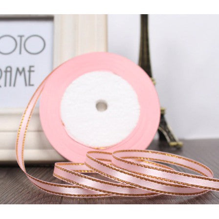 (25 Yards/roll) 6mm Gold Edge Ribbon Satin Ribbons Gift Packing Christmas Ribbons Wedding Party Deco