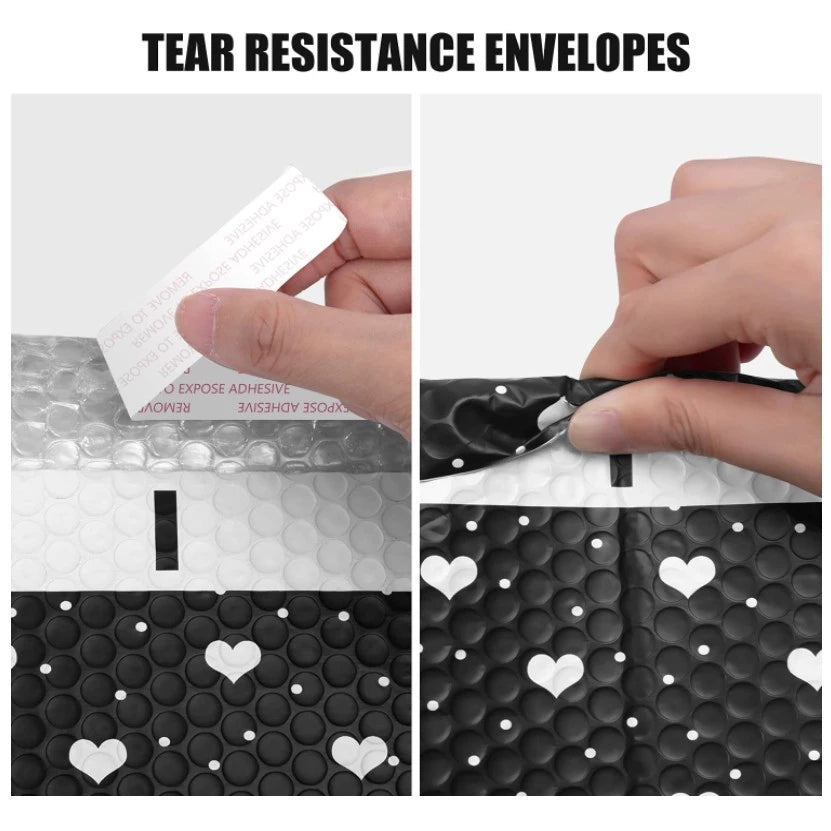 Waterproof Bubble Mailers Padded Envelopes Lined Poly Mailer Self Seal Black | Heart/Star Print 1pc