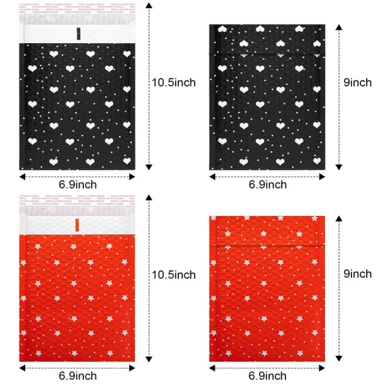 Waterproof Bubble Mailers Padded Envelopes Lined Poly Mailer Self Seal Black | Heart/Star Print 1pc
