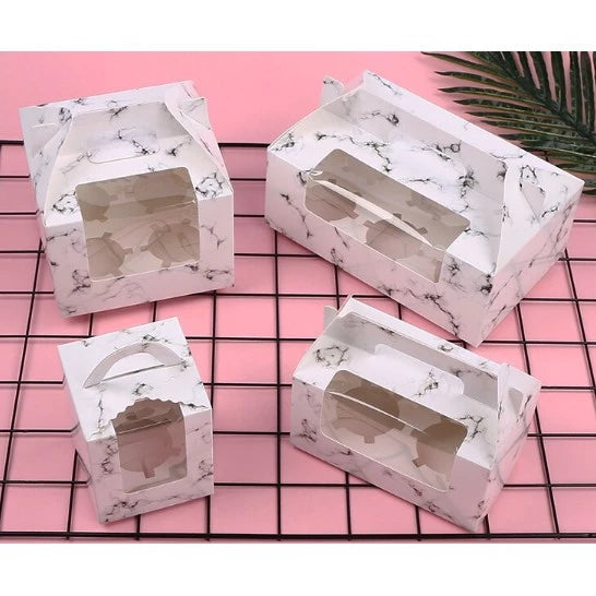 Marbled Cupcake with Handle, Muffin Box Cupcakes Box, Pastry Box (1 ,2, 4, 6 holes)