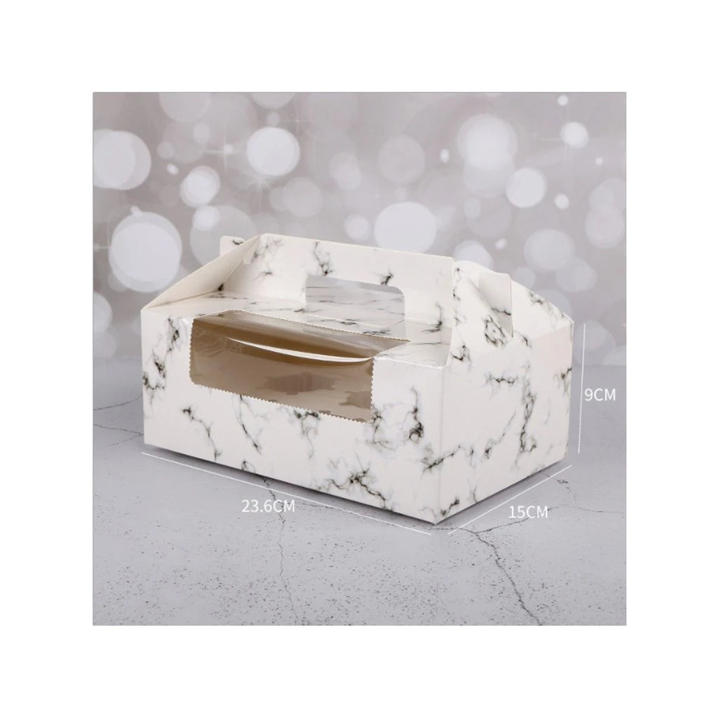 Marbled Cupcake with Handle, Muffin Box Cupcakes Box, Pastry Box (1 ,2, 4, 6 holes)