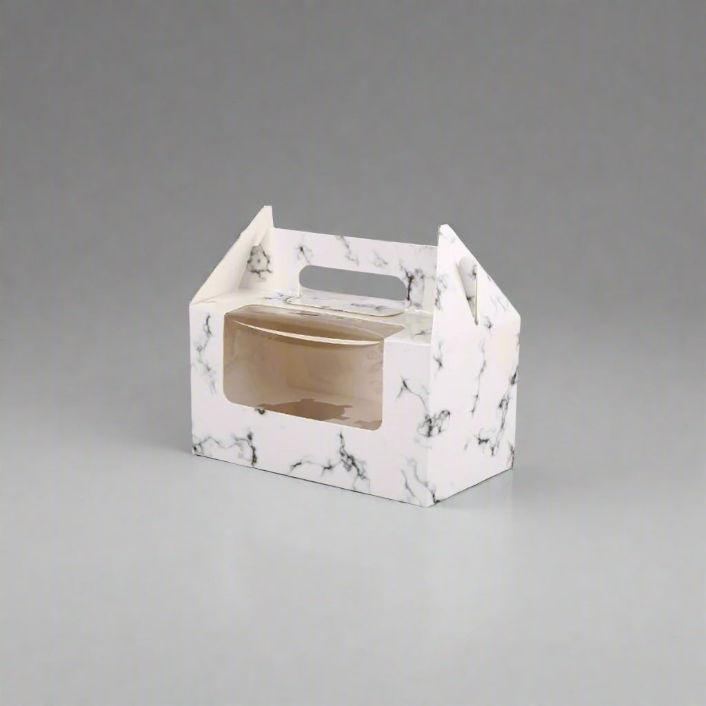 Cupcake pastry packaging box transparent window w/ handle and inner liner support