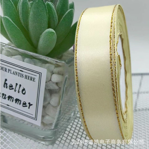 25 Yards/ 2cm High Quality Gold Edge Satin Ribbons Gift Christmas Decoration Packaging