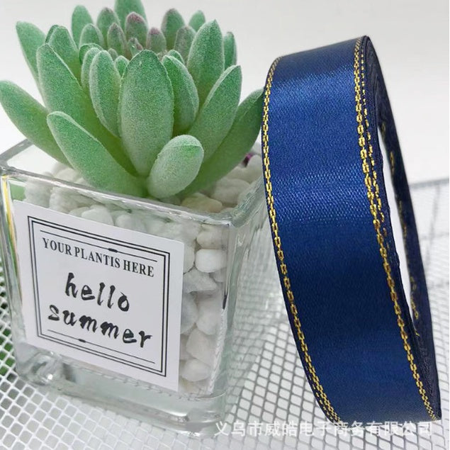 25 Yards/ 2cm High Quality Gold Edge Satin Ribbons Gift Christmas Decoration Packaging