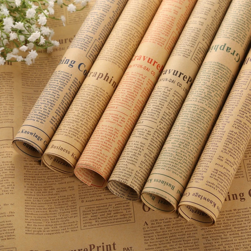 50*70cm Flower Packaging Material Kraft Paper English Newspaper Bouquet Gift Wrapping Paper