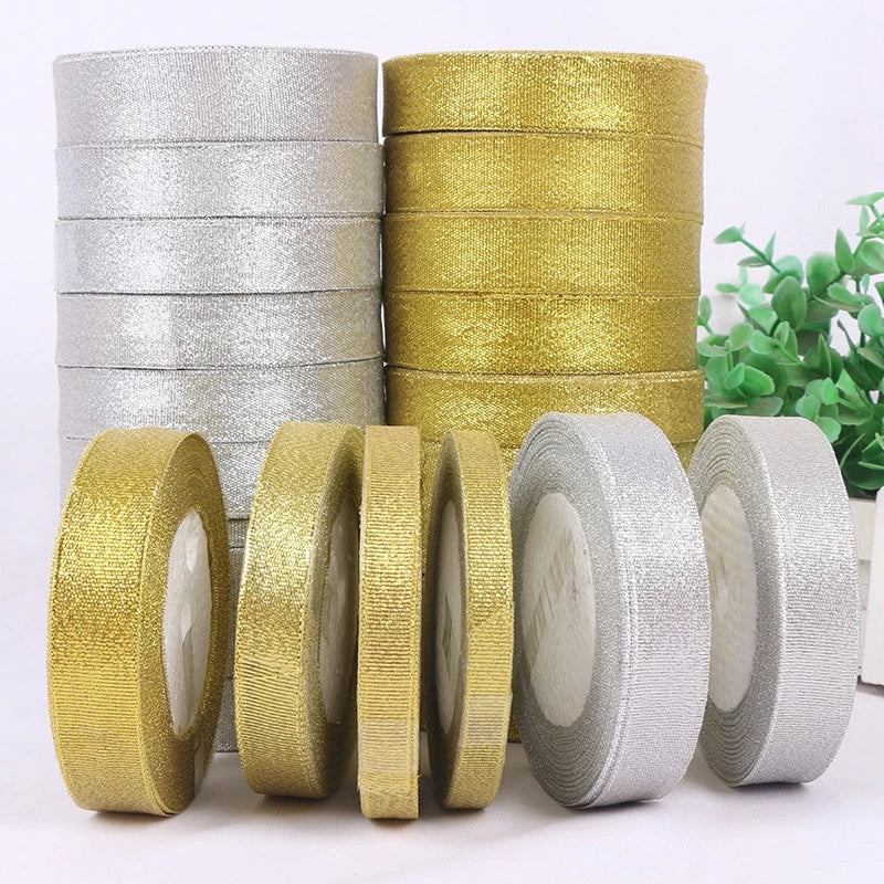 25Yards/Roll 1 cm / 1.5cm / 2cm gold and silver ONION ribbon packaging ribbon