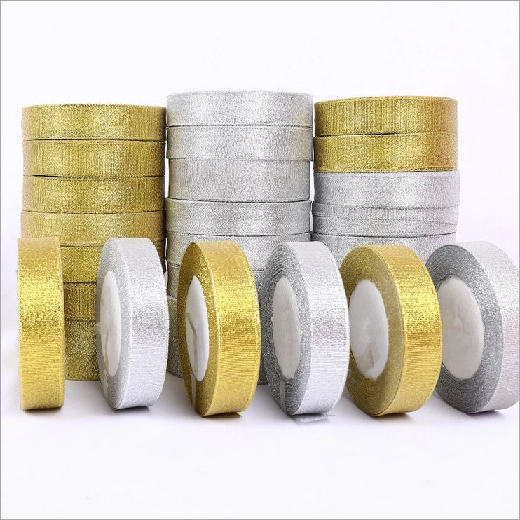 25Yards/Roll 1 cm / 1.5cm / 2cm gold and silver ONION ribbon packaging ribbon