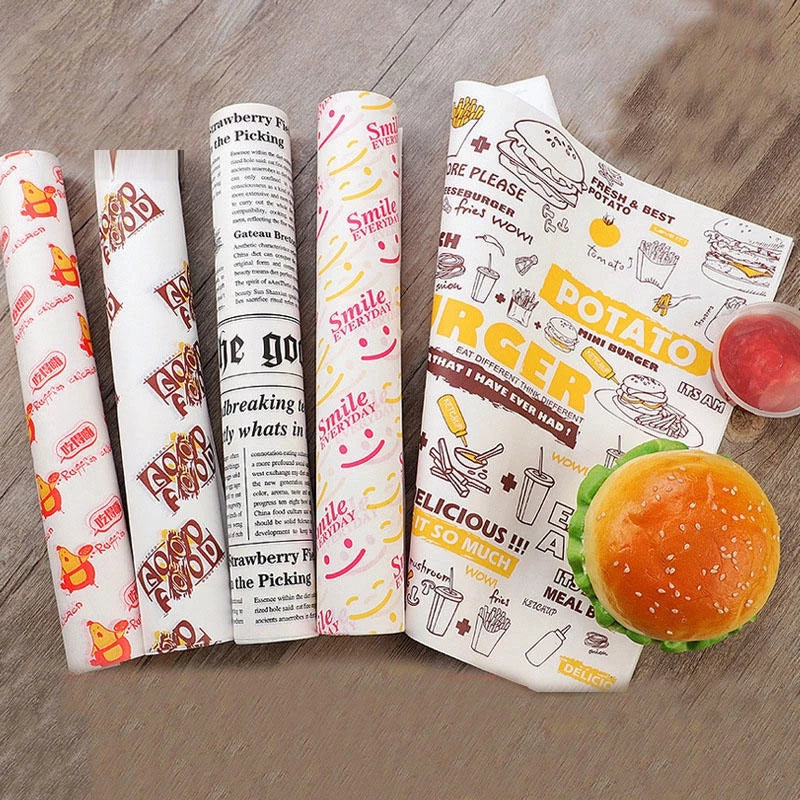 (100pcs) Wax Paper Burger Sandwich Cake Roll Wrapping Paper Greaseproof Liner Paper Food Tray Paper