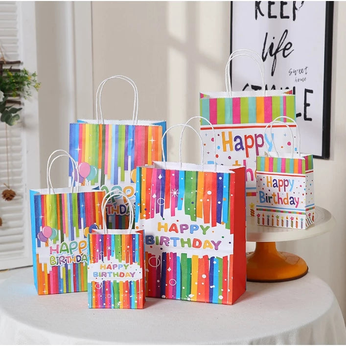 12pcs | Happy Birthday Gift Bags candy bag Birthday Party Favor Paper Bags