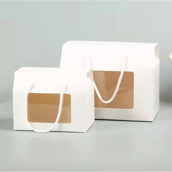 Window Kraft Portable w/Rope box Folding Small Cookies Fruit Packaging Box