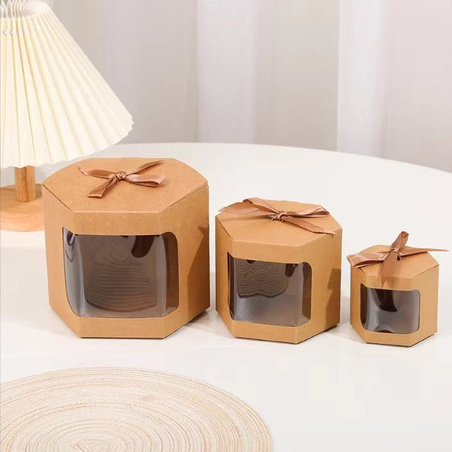 Hexagonal Transparent Window Candy Cake Boxes With Clear PVC Window Gift Box