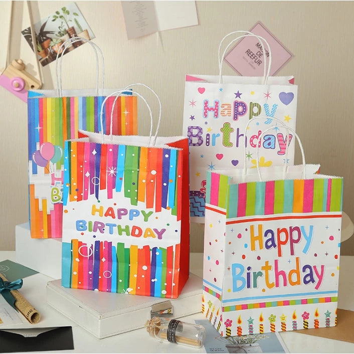 12pcs | Happy Birthday Gift Bags candy bag Birthday Party Favor Paper Bags