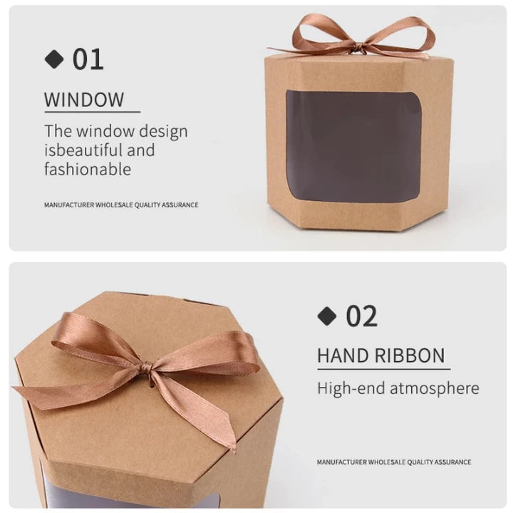 Hexagonal Transparent Window Candy Cake Boxes With Clear PVC Window Gift Box