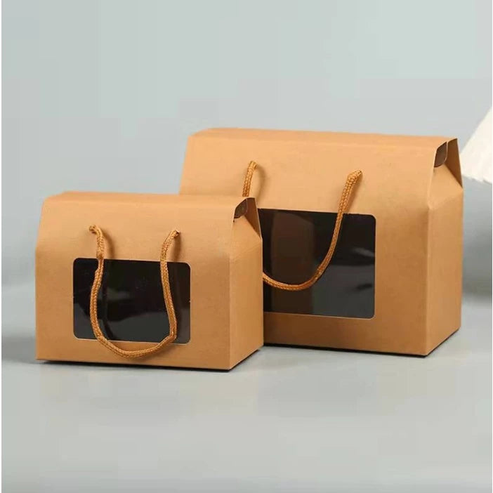 Window Kraft Portable w/Rope box Folding Small Cookies Fruit Packaging Box