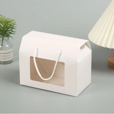 Window Kraft Portable w/Rope box Folding Small Cookies Fruit Packaging Box