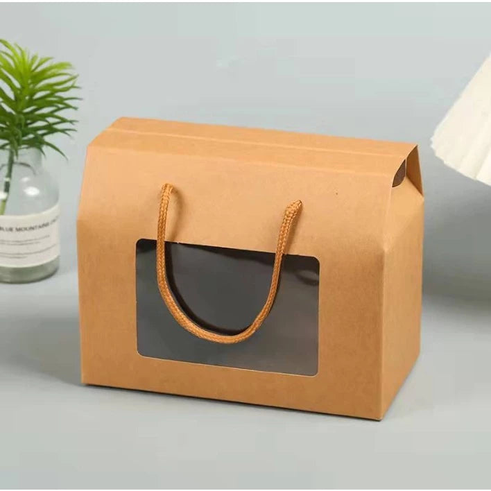 Window Kraft Portable w/Rope box Folding Small Cookies Fruit Packaging Box
