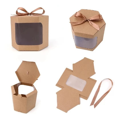 Hexagonal Transparent Window Candy Cake Boxes With Clear PVC Window Gift Box